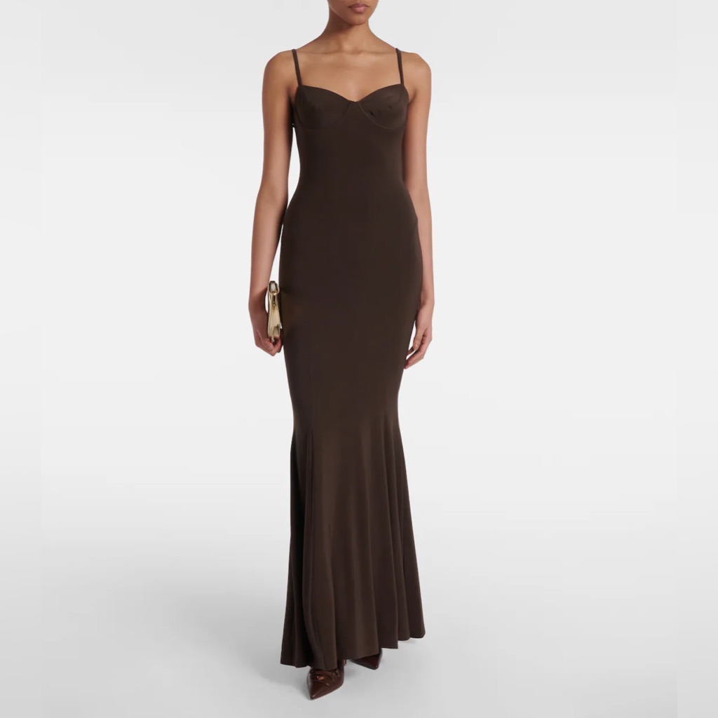 Norma Kamali Underwire Fishtail Gown Chocolate Mermaid Maxi Dress Nwt Size S